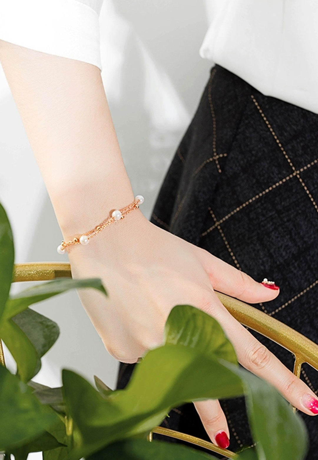 퓨리티 펄 매력과 미니 볼 비즈 멀티 레이어 체인 팔찌