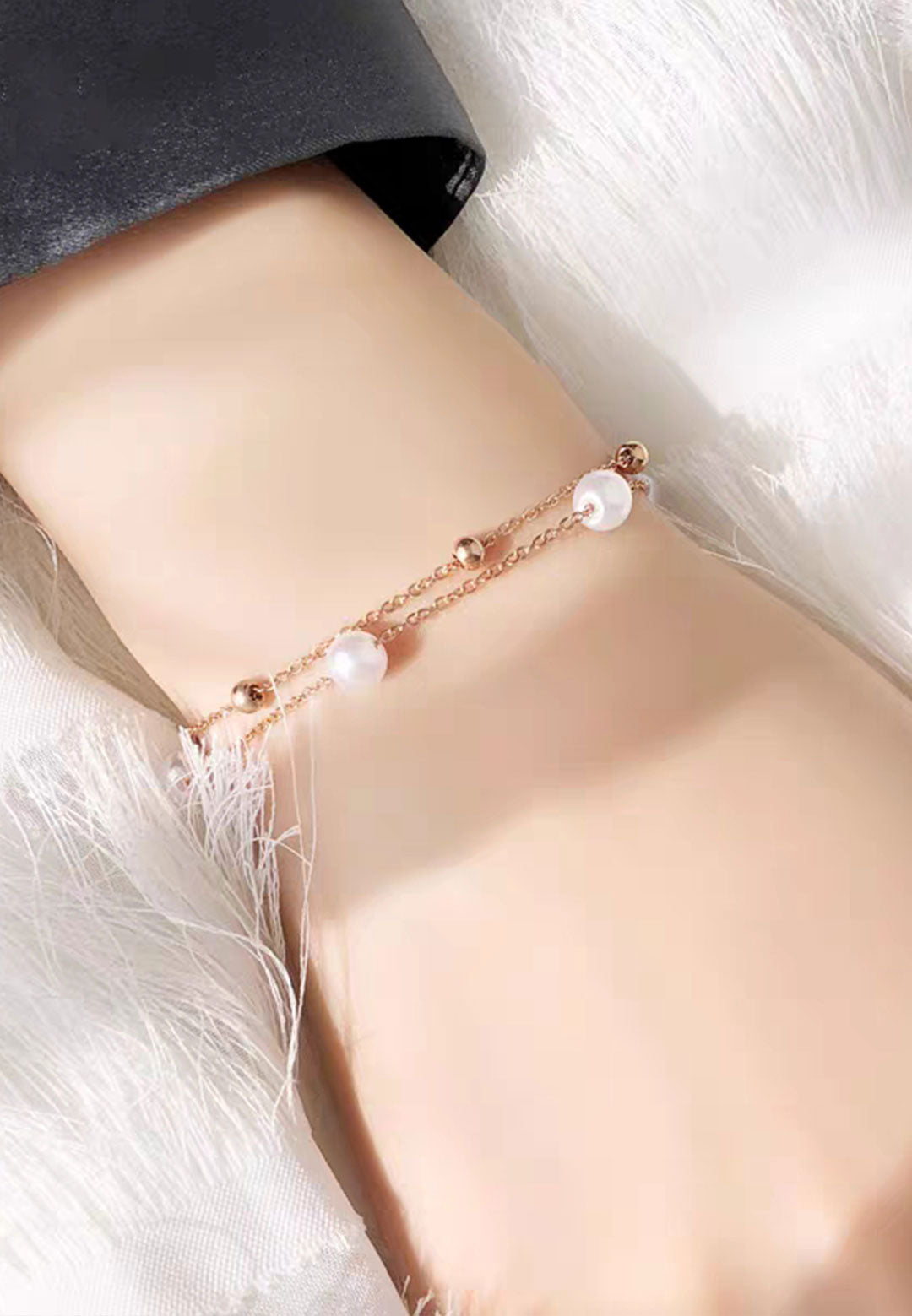 퓨리티 펄 매력과 미니 볼 비즈 멀티 레이어 체인 팔찌