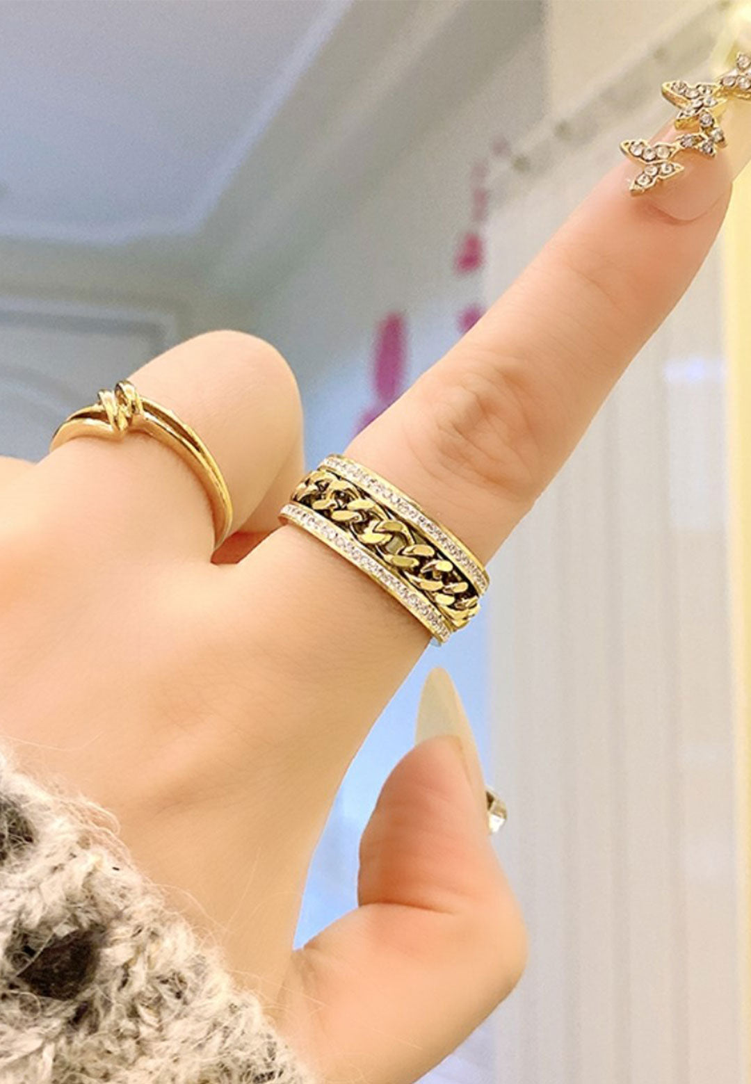 리갈 큐빅 지르코니아 인셋 이터널 와이드 밴드 반지 (골드)