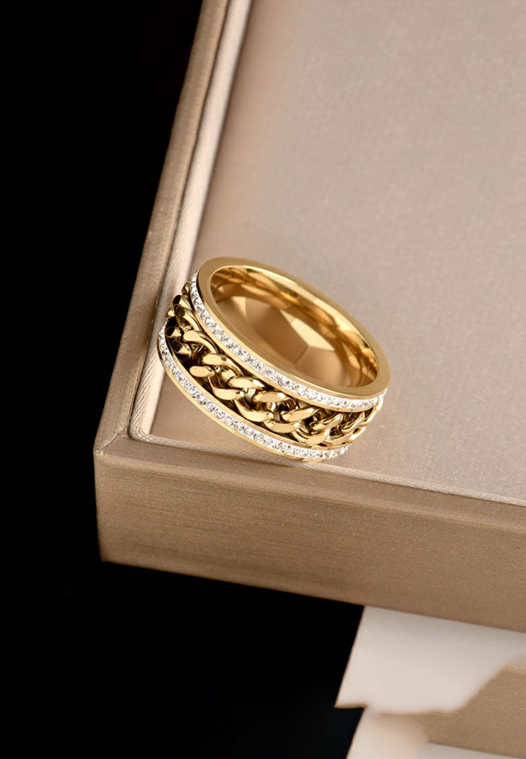 리갈 큐빅 지르코니아 인셋 이터널 와이드 밴드 반지 (골드)