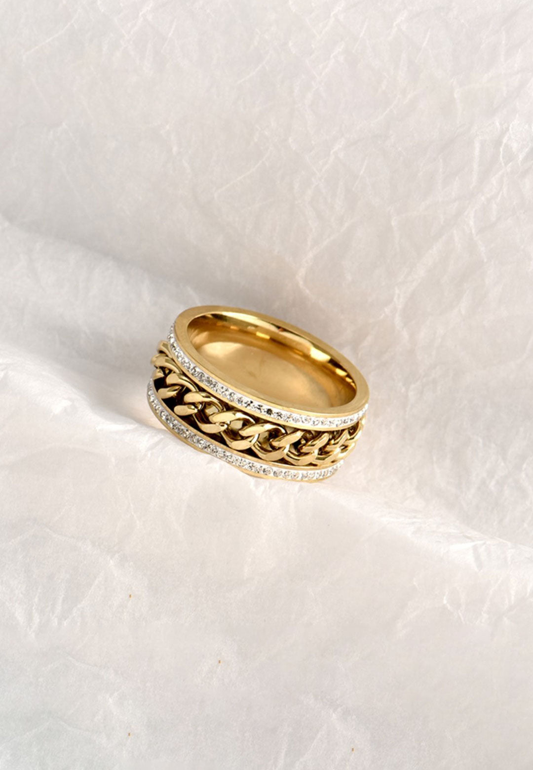 리갈 큐빅 지르코니아 인셋 이터널 와이드 밴드 반지 (골드)