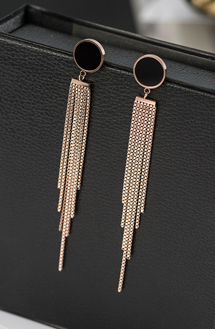 루시 라운드 스터드 롱 태슬 체인 댕글 귀걸이