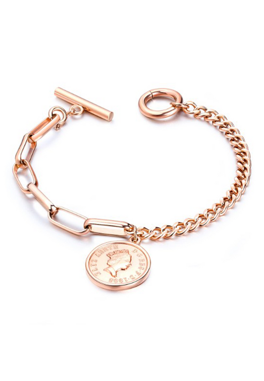 엘리자베스 여왕 코인 펜던트 토글 걸쇠 팔찌