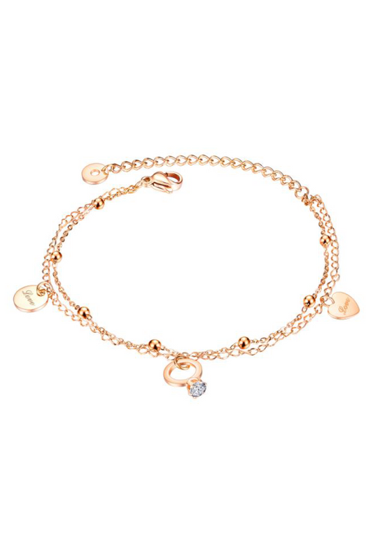 결혼 반지 및 러브 하트 태그 멀티 레이어 체인 팔찌