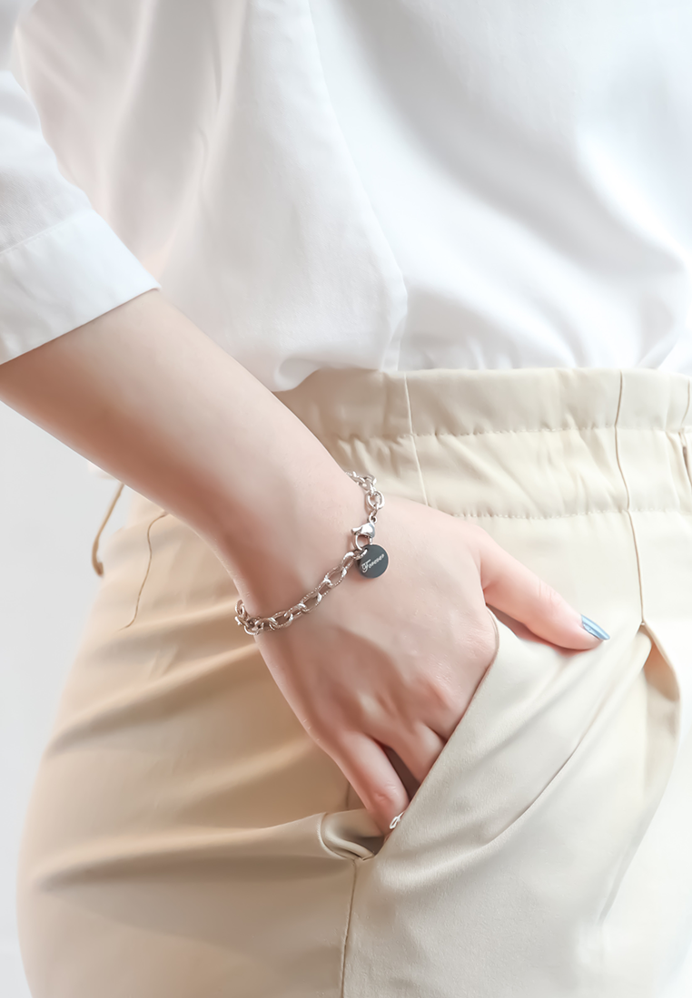 포에버 라운드 펜던트 로프 체인 링크 팔찌