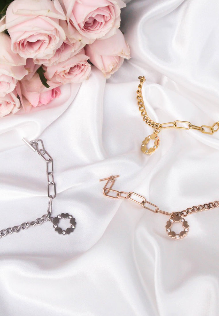 비너스 CZ 사랑의 화환 펜던트 토글 걸쇠 팔찌